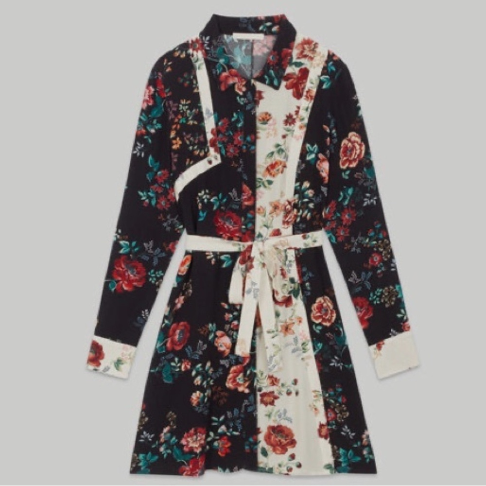 Maje Riller Two Tone Floral Shirt Dress Sz 2 - Picture 5 of 13